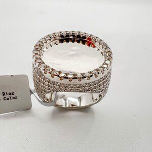 925 Sterling Sliver Moissanite 1inch diameter Picture Ring, 4.442ctw VVS Stones